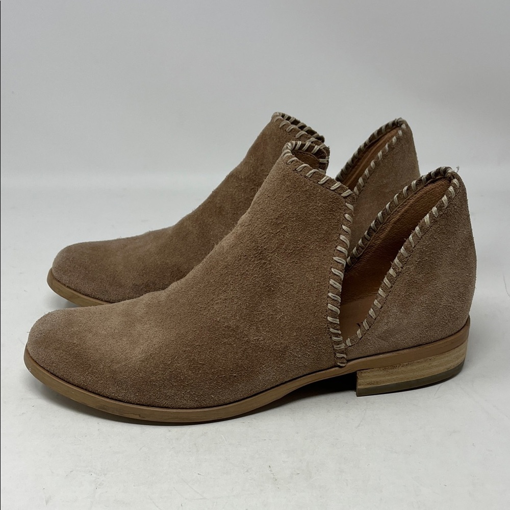 GARNET HILL Lola Whipstitched Boots Tan Suede Slip On Made In Italy Sz 37 US 7 - Picture 2 of 14